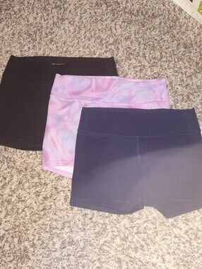 Girls Pink Marble, Black, and Navy Bike Shorts Trio